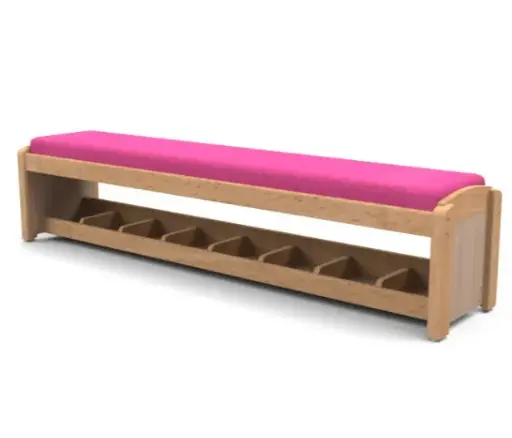 Banc d'accueil en bois avec casiers à chaussures et assise en mousse, coloris au choix