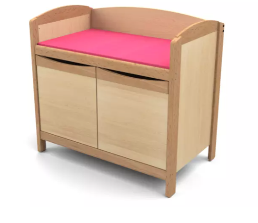 Meuble d'accueil en hêtre massif avec matelas de change intégré