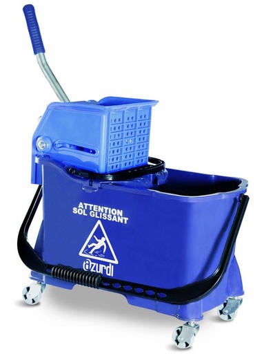 [4712] Chariot de ménage à roulettes avec seaux amovibles et presse à plat