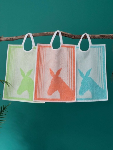 [9458] Bavoir à encolure large en coton éponge motif âne 35x45 cm, lot de 12