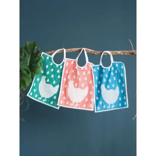 Bavoir à encolure large en coton éponge motif poule 35x45 ou 30x40 cm, lot de 12
