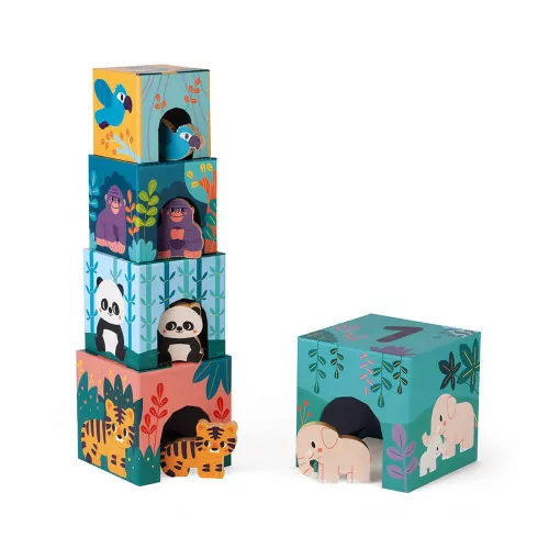 [6031] Pyramide de cubes en carton et figurines en bois Les Animaux - Partenariat WWF®