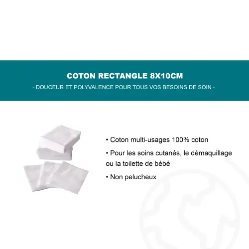 [8928] Coton Rectangulaire Non Stérile 8x10cm - Pack de 200
