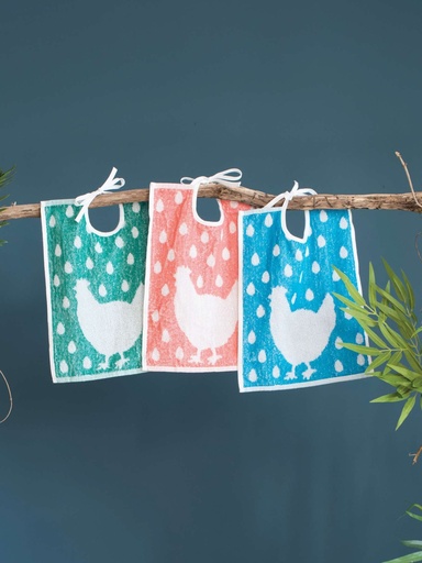 [9455] Bavoir à lacets en coton éponge 30x40cm, motif poule, lot de 12