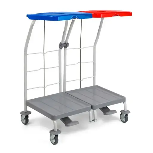 Chariot à linge sur roulettes 2x70L avec couvercles et pédales