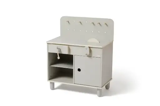 Établi en bois pour enfants – avec étau, scie et rangements
