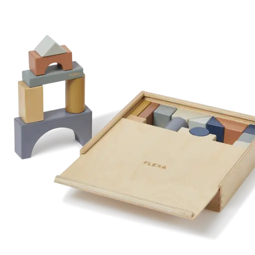Cubes de construction en bois, set de 36 pièces